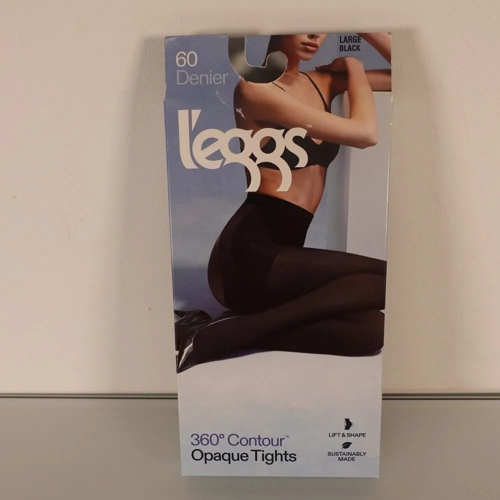 Leggs Women's 60 Denier 360 Contour Opaque Tights Black Size Large New
